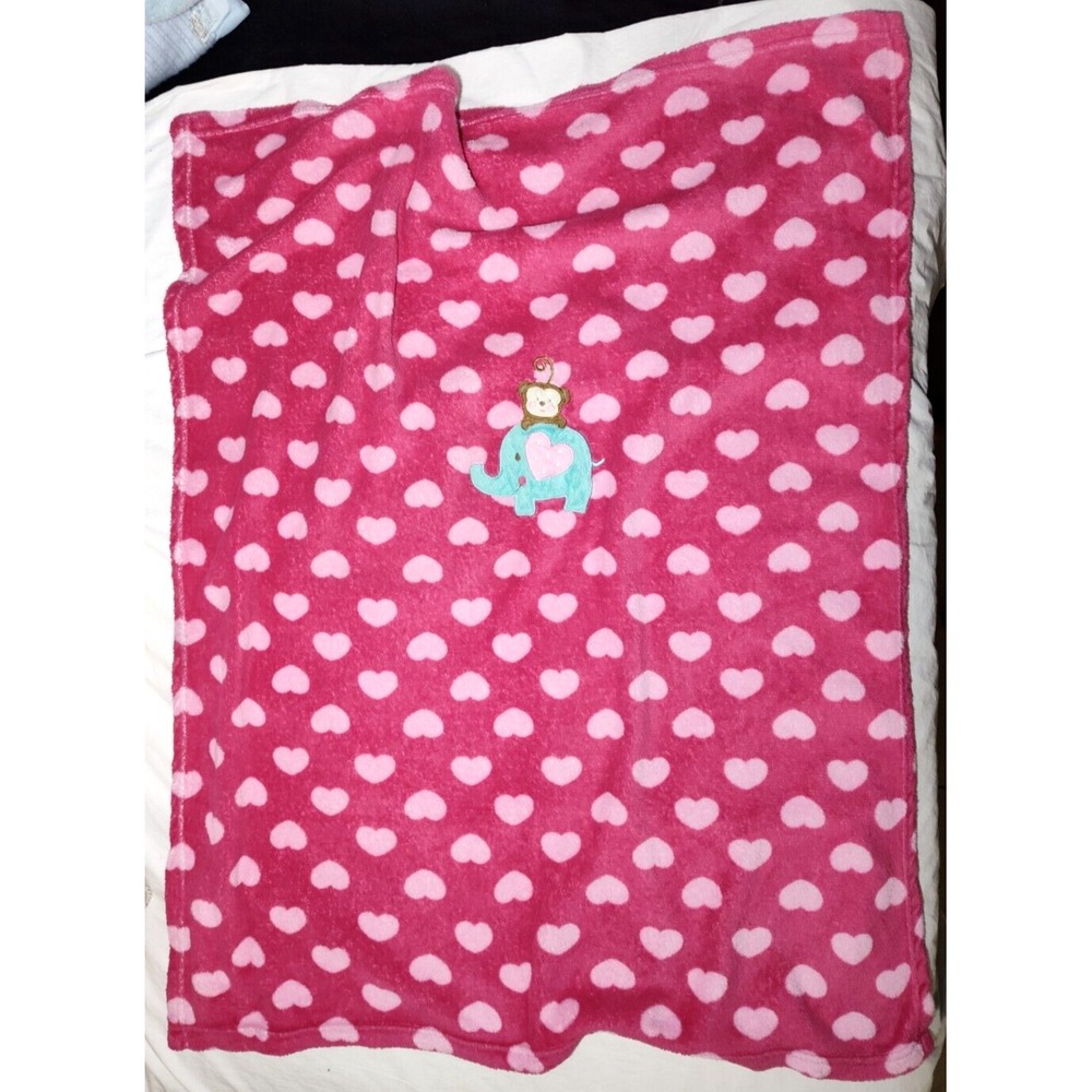 Pink Heart Elephant‎ Monkey Baby Girl Blanket Lovey Unbranded htf 35x40 Security - Picture 2 of 3